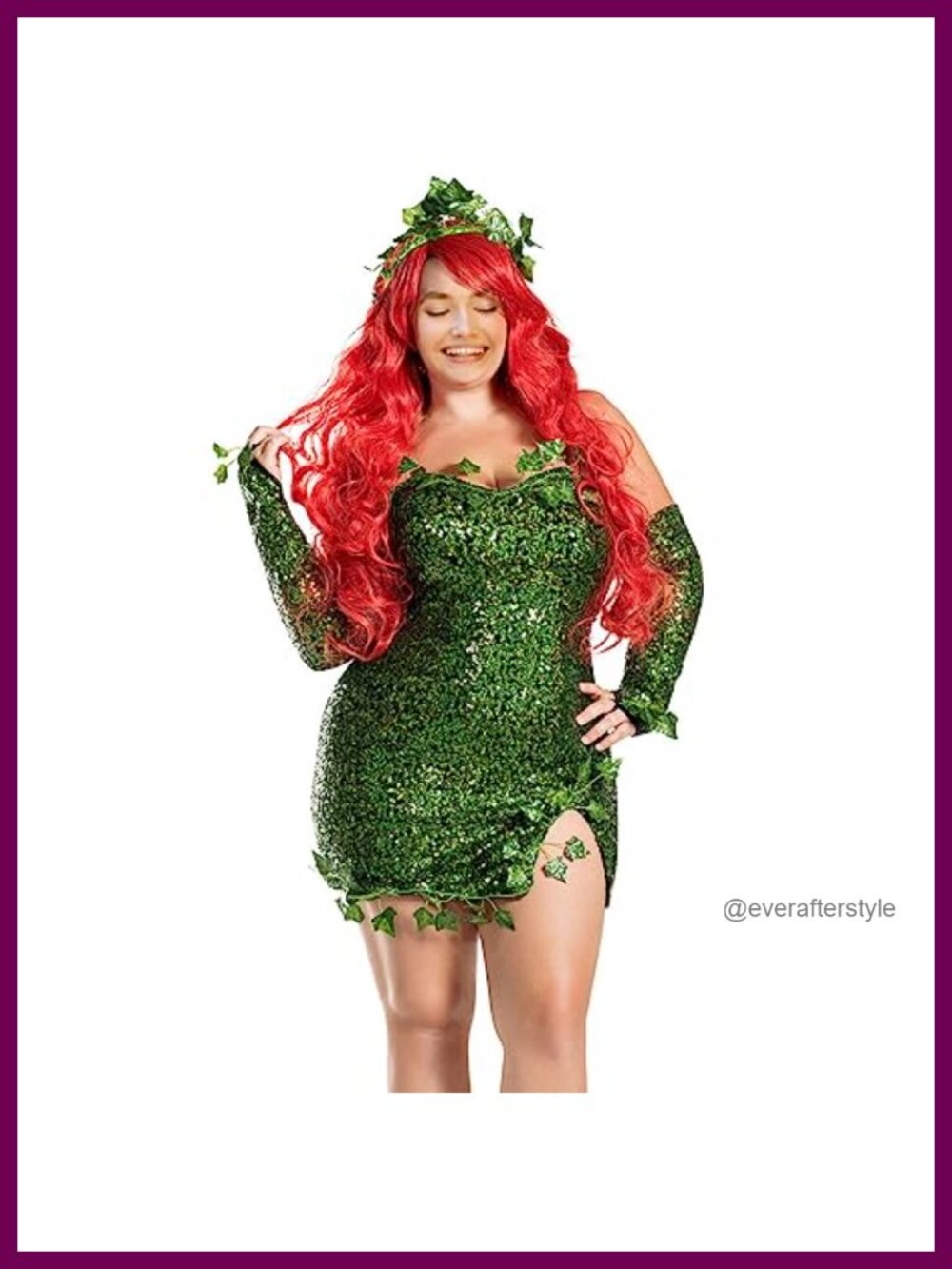 Poison Ivy Costume Sequin Dress with Headpiece and Gloves for Halloween Party